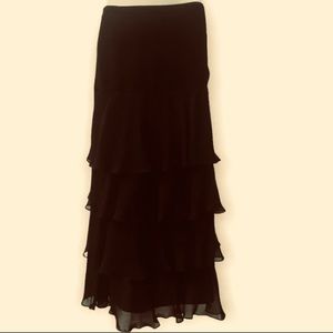 Lauren Ralph Lauren Black Silk Chiffon Lined Layered Ruffle Maxi Skirt sz 14